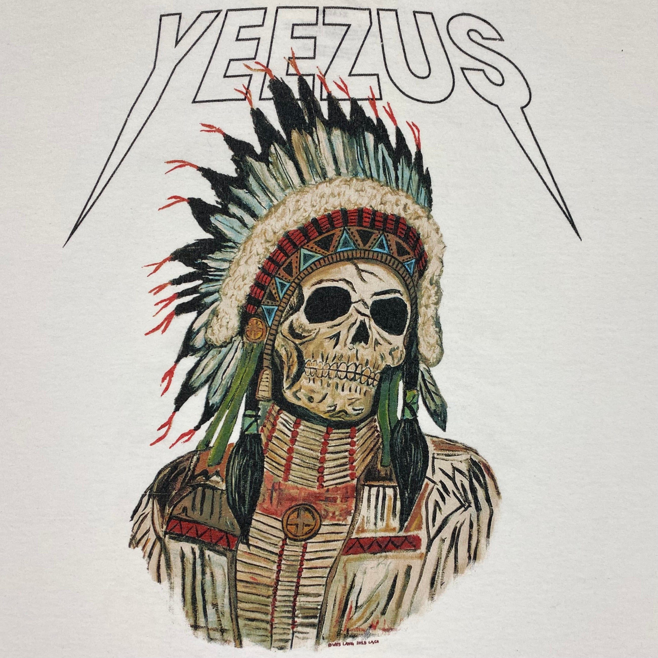 Yeezus Tour 2013 OG Native Skull Tee In White By Wes Lang