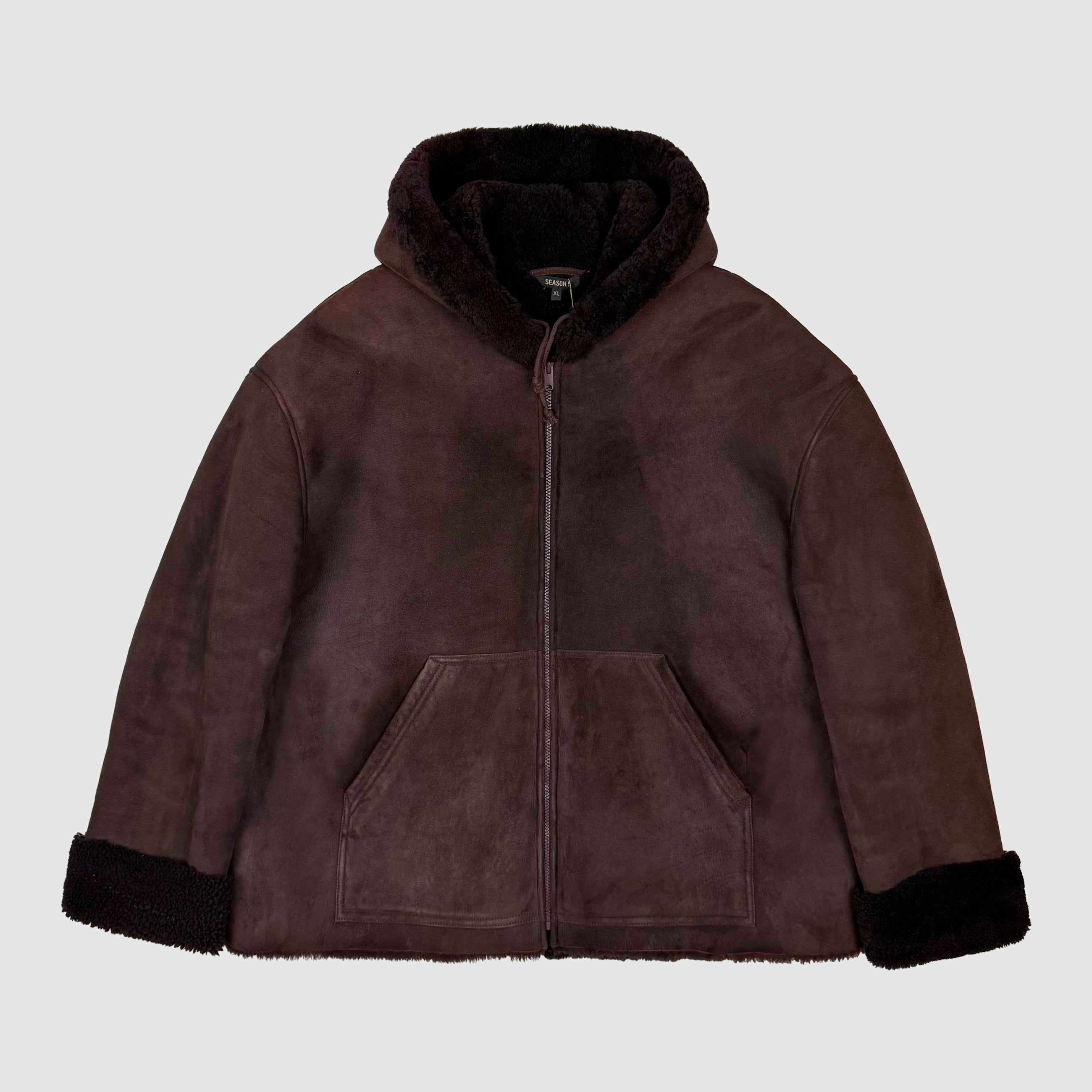 Yeezy Season 5 Shearling Hooded Jacket In Oxblood
