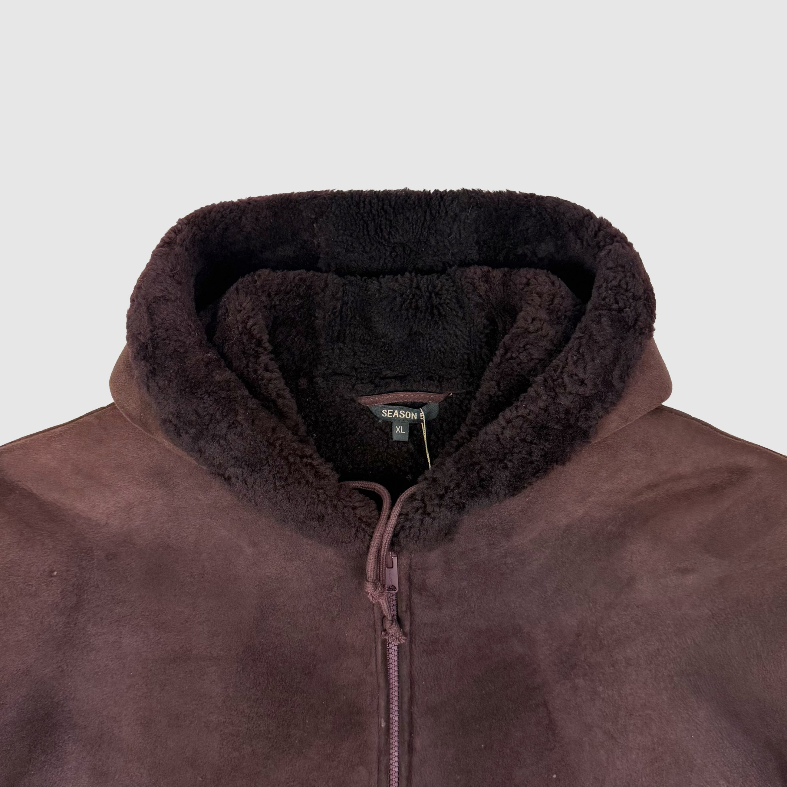 Yeezy Season 5 Shearling Hooded Jacket In Oxblood