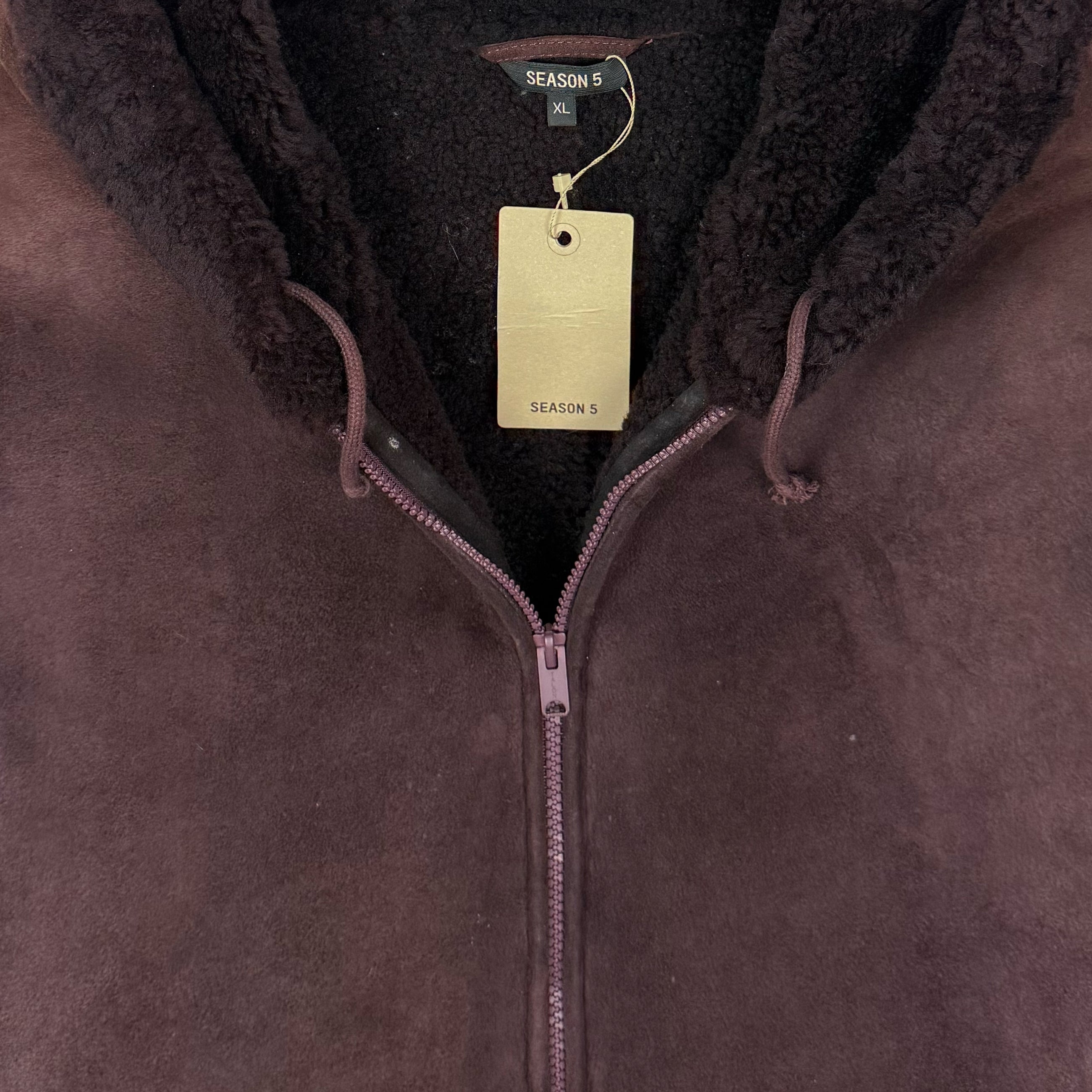 Yeezy Season 5 Shearling Hooded Jacket In Oxblood