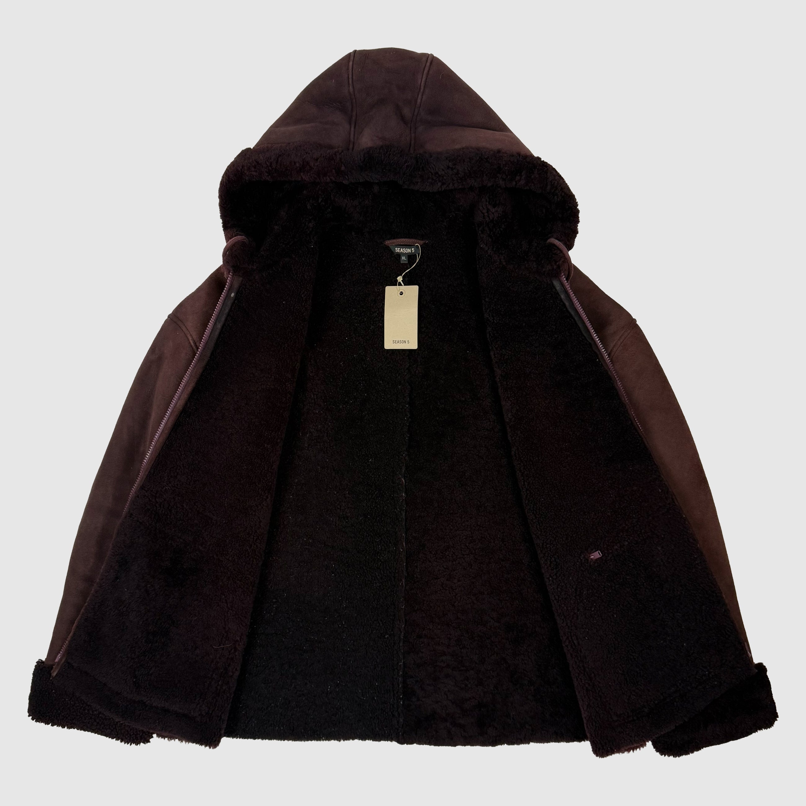 Yeezy Season 5 Shearling Hooded Jacket In Oxblood