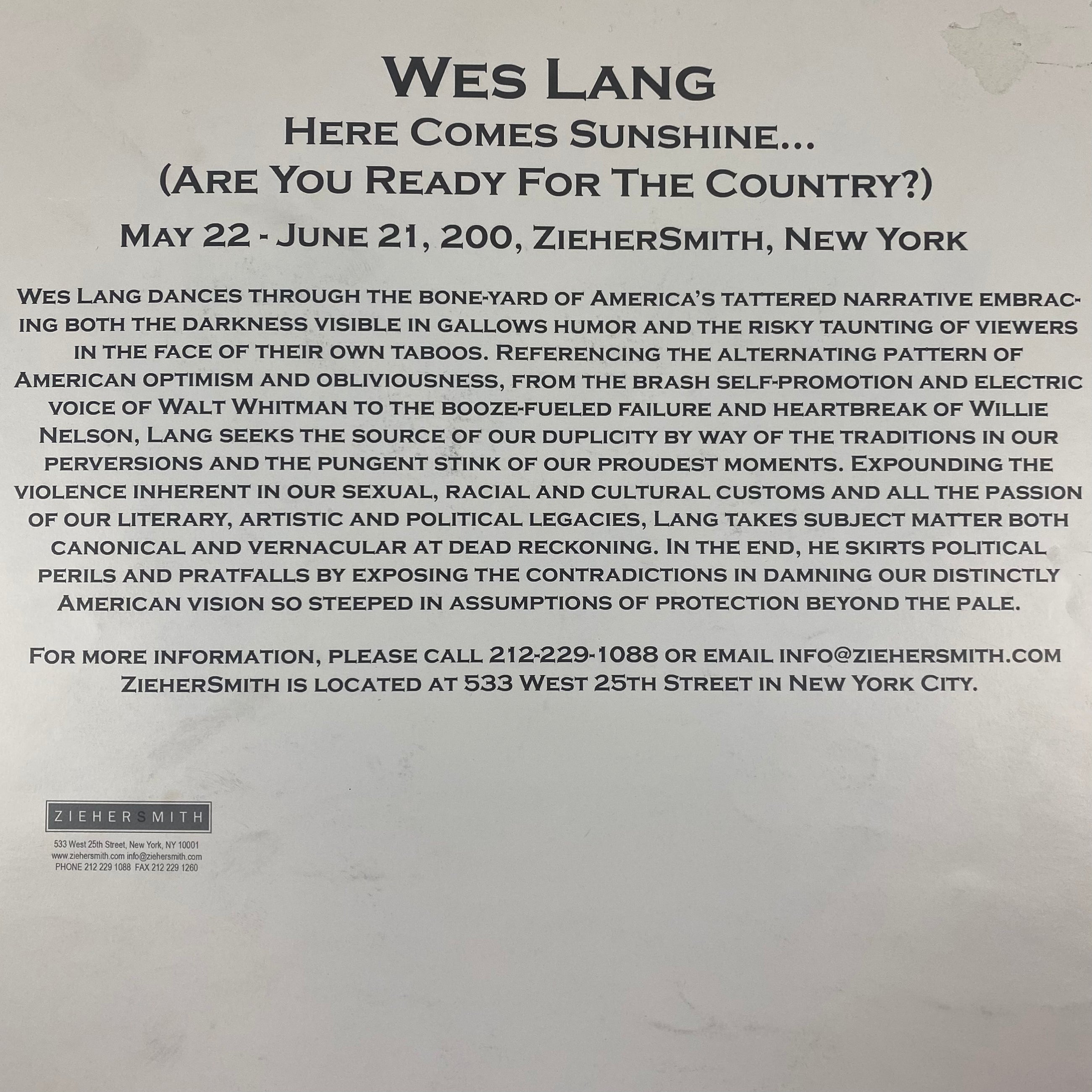 Wes Lang 2012 ‘Here Comes The Sunshine’ (Are You Ready For The Country?) Art Show Invitation