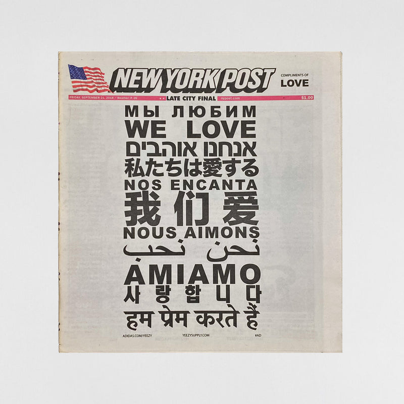 Yeezy 2018 New York Post 'Love Campaign' Newspaper