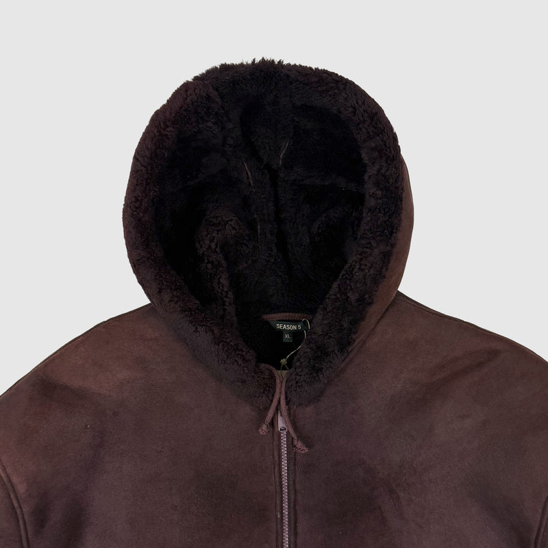 Yeezy Season 5 Shearling Hooded Jacket In Oxblood